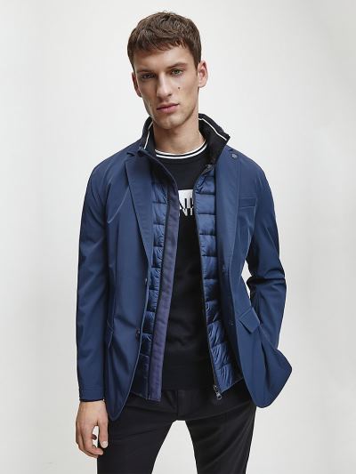 Calvin Klein Ruhák HU938175 | Calvin Klein Packable Single-Breasted Stretch Twill Férfi Blézer Sötét
